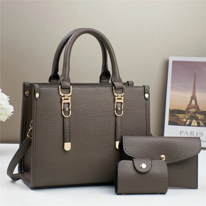 Designer 3 Piece Set Women‘S Handbags 2024 New High Quality Top Layer Leather Shoulder Bag for Women Shopping Tote Bags