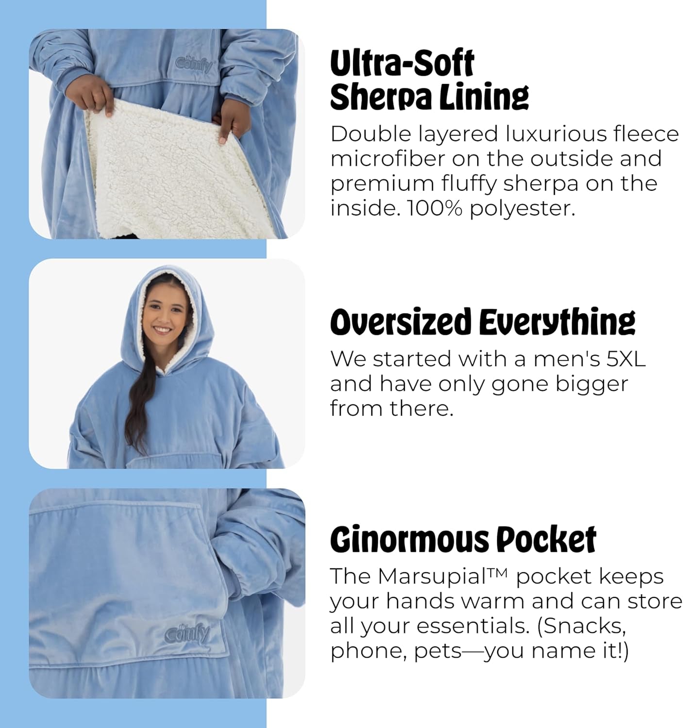 Original | Sherpa Lined Microfiber Fleece Wearable Blanket, Oversized Design with Hood and Pocket from Shark Tank