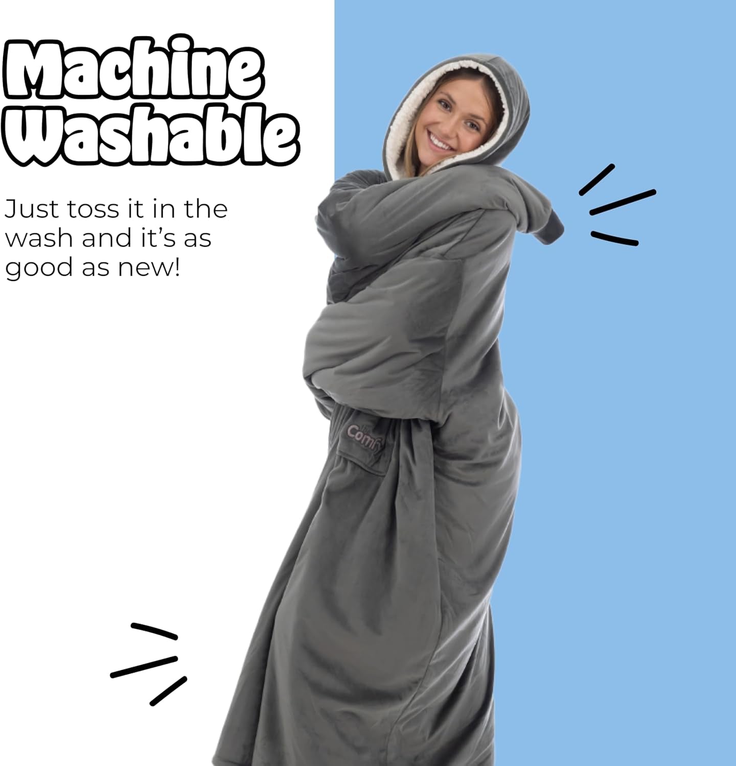 Original | Sherpa Lined Microfiber Fleece Wearable Blanket, Oversized Design with Hood and Pocket from Shark Tank