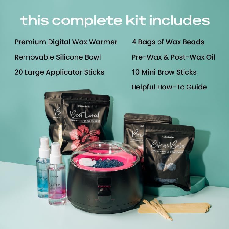 Premium Waxing Kit for Women - Hot Melt Wax Warmer for Hair Removal, Eyebrow, Bikini, Legs, Face, Brazilian Wax & More - Machine + 4-Pack Hard Wax Beads + Accessories, Black