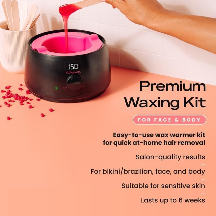 Premium Waxing Kit for Women - Hot Melt Wax Warmer for Hair Removal, Eyebrow, Bikini, Legs, Face, Brazilian Wax & More - Machine + 4-Pack Hard Wax Beads + Accessories, Black