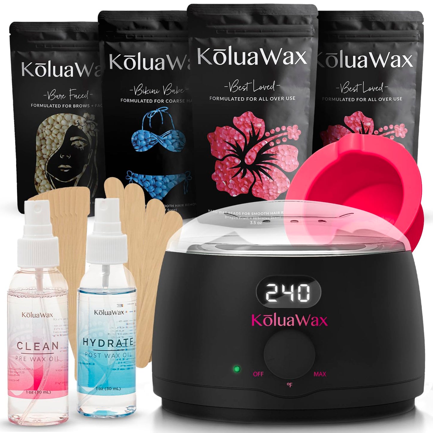Premium Waxing Kit for Women - Hot Melt Wax Warmer for Hair Removal, Eyebrow, Bikini, Legs, Face, Brazilian Wax & More - Machine + 4-Pack Hard Wax Beads + Accessories, Black