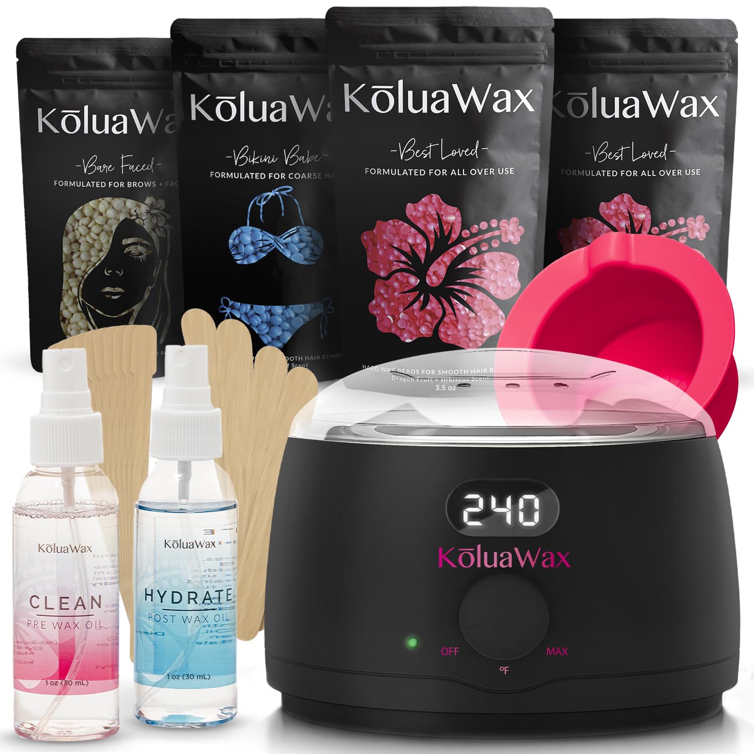 Premium Waxing Kit for Women - Hot Melt Wax Warmer for Hair Removal, Eyebrow, Bikini, Legs, Face, Brazilian Wax & More - Machine + 4-Pack Hard Wax Beads + Accessories, Black