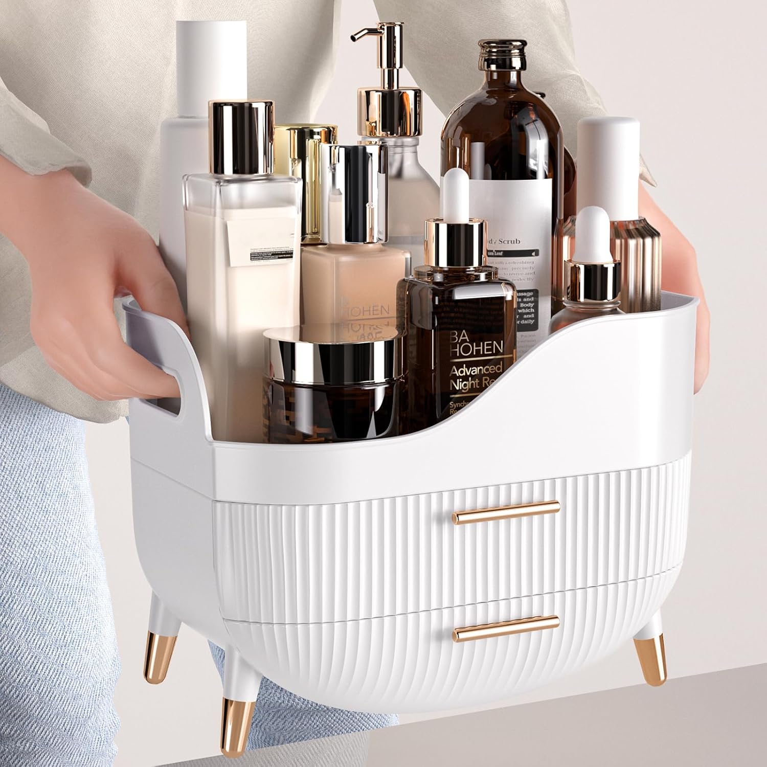 Makeup Organizer with Drawers,Skincare Organizer for Vanity,Storage Box with Handle,Large Cosmetic Display Case for Dresser, Bathroom Countertop