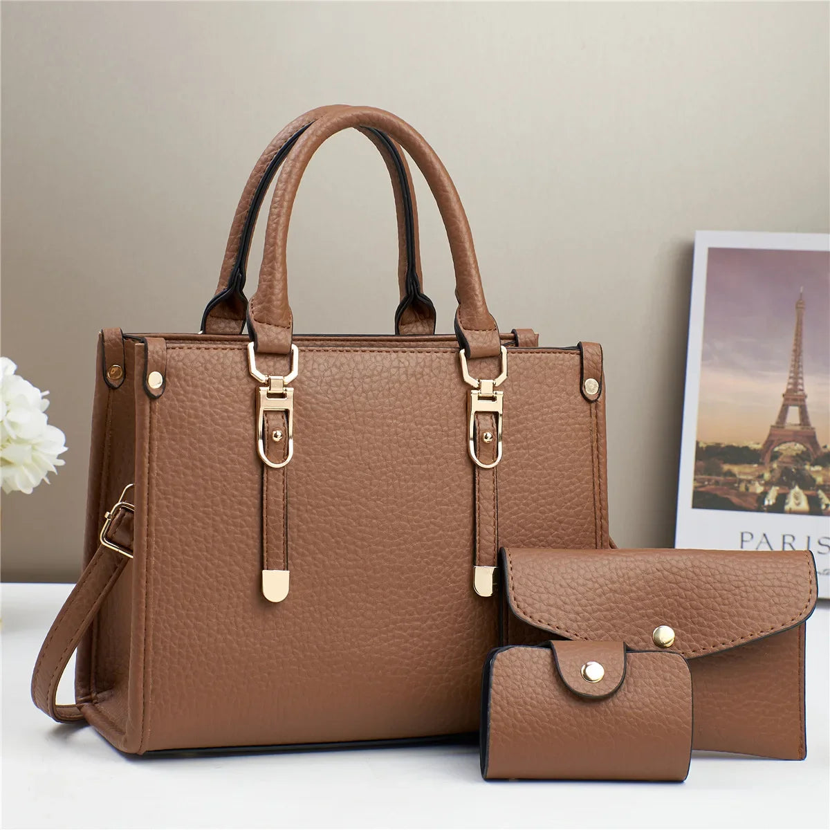 Designer 3 Piece Set Women‘S Handbags 2024 New High Quality Top Layer Leather Shoulder Bag for Women Shopping Tote Bags
