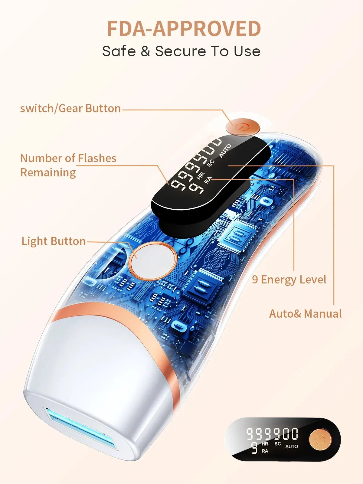IPL Devices Hair Removal Laser 999900 Light Pulses HR/ SC /RA 9 Levels Whole Body Painless Hair Removal Home Use for Men Women
