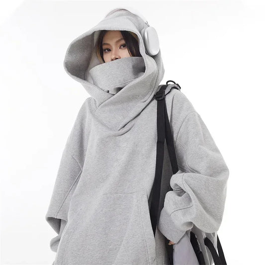 Autumn Solid Color Ninja Turtleneck Hoodies for Men Y2K Vintage Fleece Sweatshirts Hip Hop Japanese Streetwear Oversized Hoodie