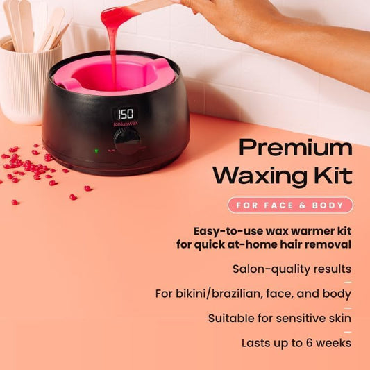Premium Waxing Kit for Women - Hot Melt Wax Warmer for Hair Removal, Eyebrow, Bikini, Legs, Face, Brazilian Wax & More - Machine + 4-Pack Hard Wax Beads + Accessories, Black